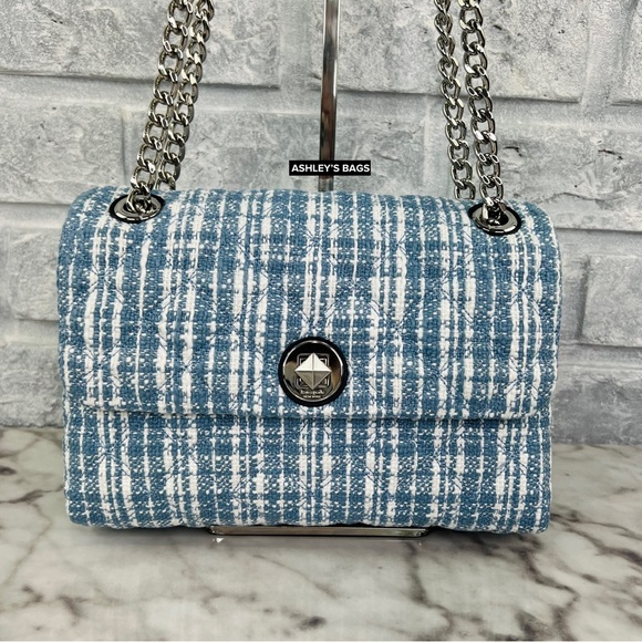 Kate Spade Natalia Denim Tweed Medium Flap Chain Shoulder Bag Crossbody - Picture 3 of 9